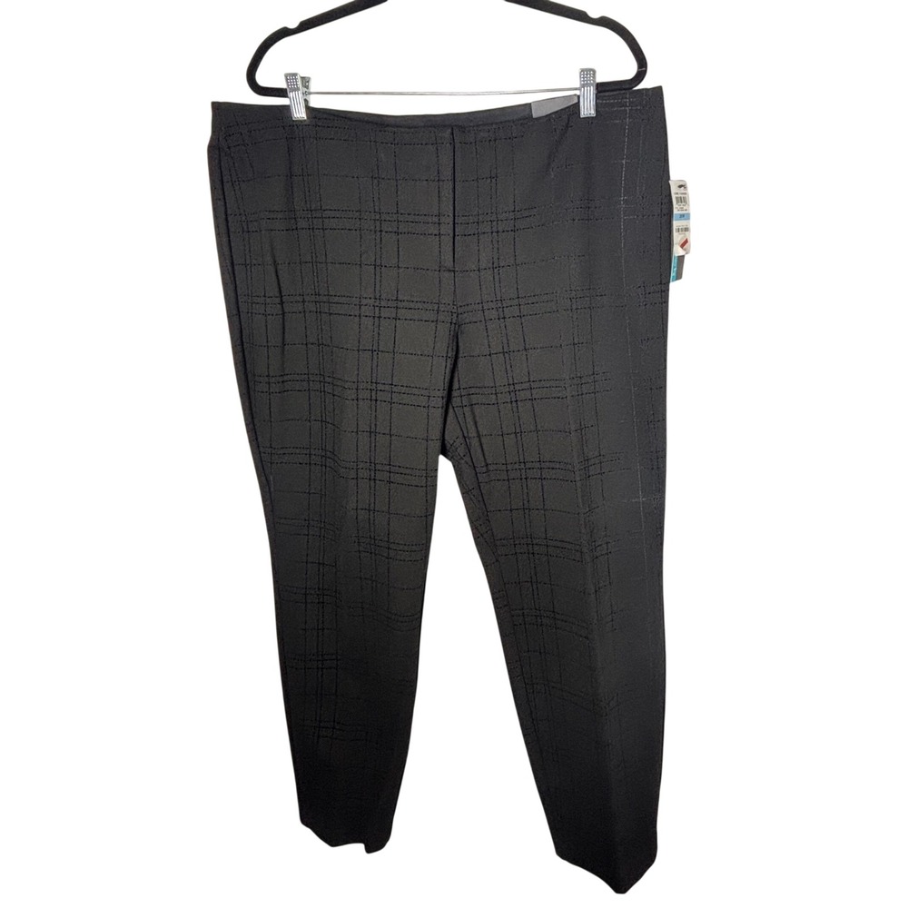 Alfani Womens Skinny Leg Comfort Waist Grid Pants Black Grey workwear 20W